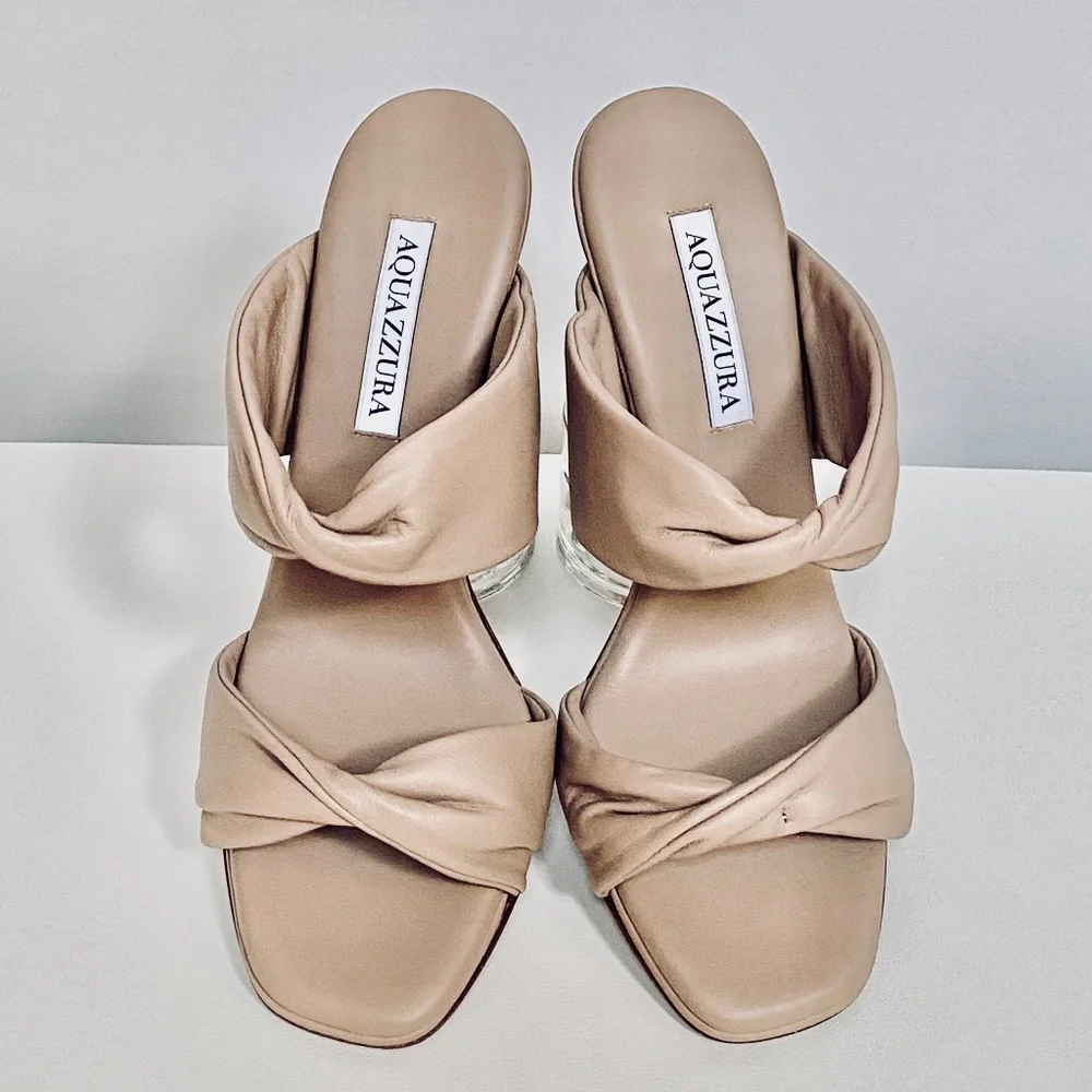 Aquazzura New Nude Twist Nappa Leather Slide Sandal 95 Heels Sz 38/US8 NEW